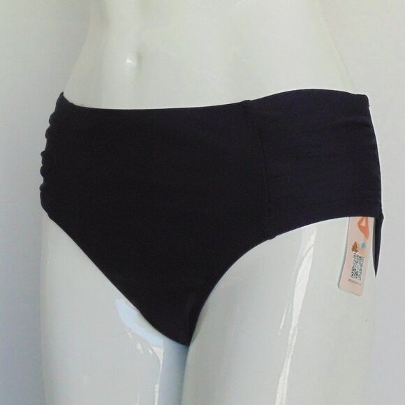 new BIKINI BOTTOM, L, Navy Blue, Lower rise, Shirred hips, Full Coverage, UPF 50 - Picture 3 of 11